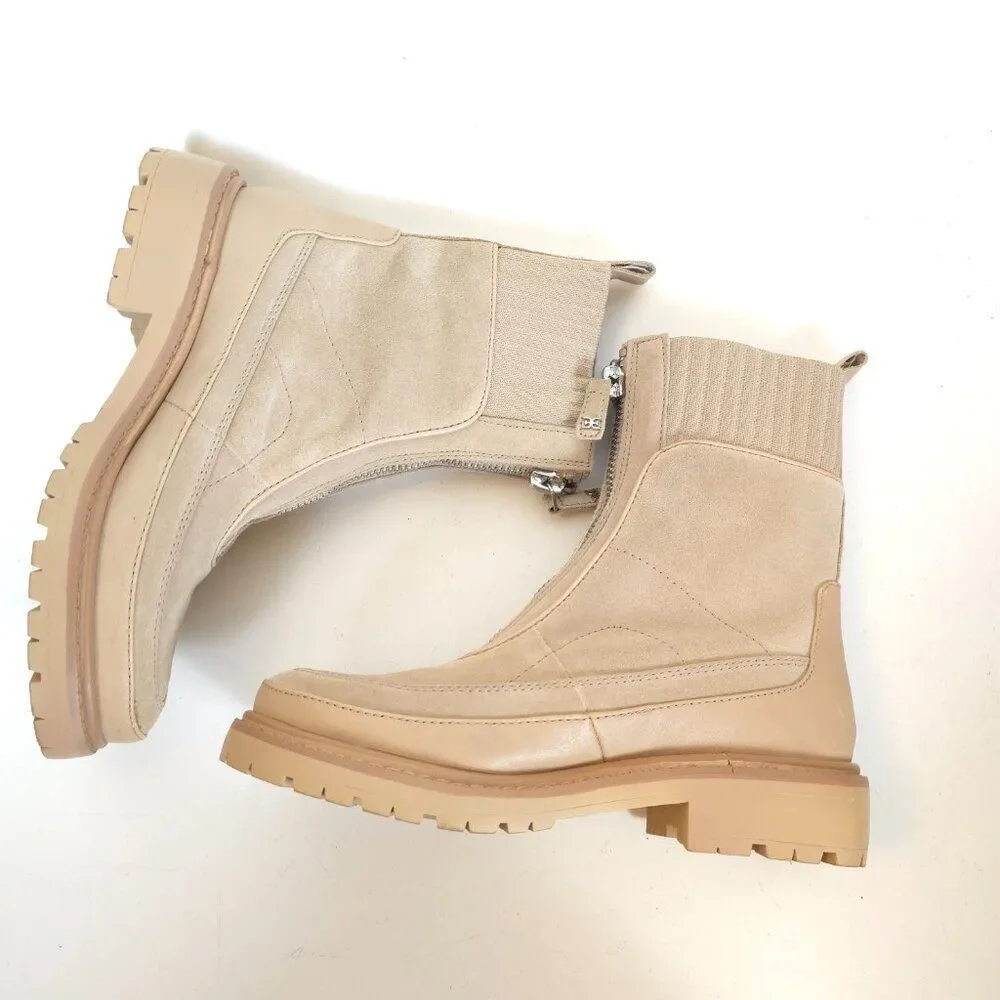 Sam Edelman Women’s Laguna Leather & Fabric Lug Sole Boots Beige Size 6.5